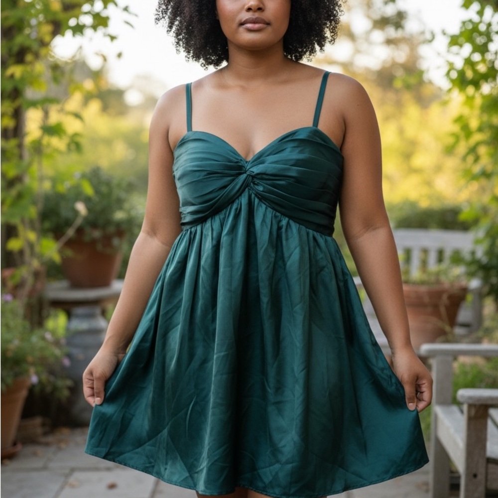 Faeriesty Emerald Green Satin Babydoll Corset Style Mini Dress Size 2 NWT